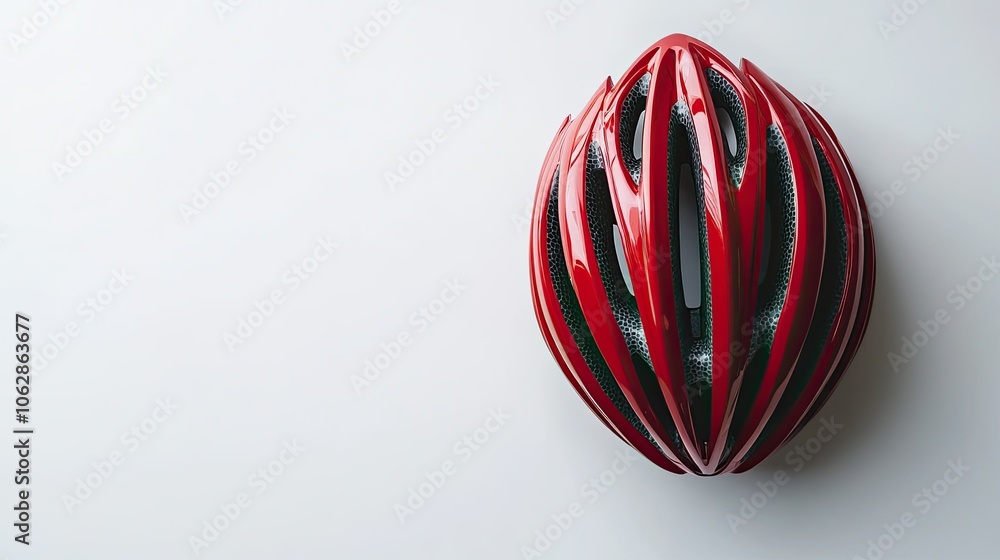 A red bicycle helmet isolated on a clean white background, showcasing safety and sleek design for cycling. A red bicycle helmet isolated on a clean white background, showcasing safety and sleek design for cycling.