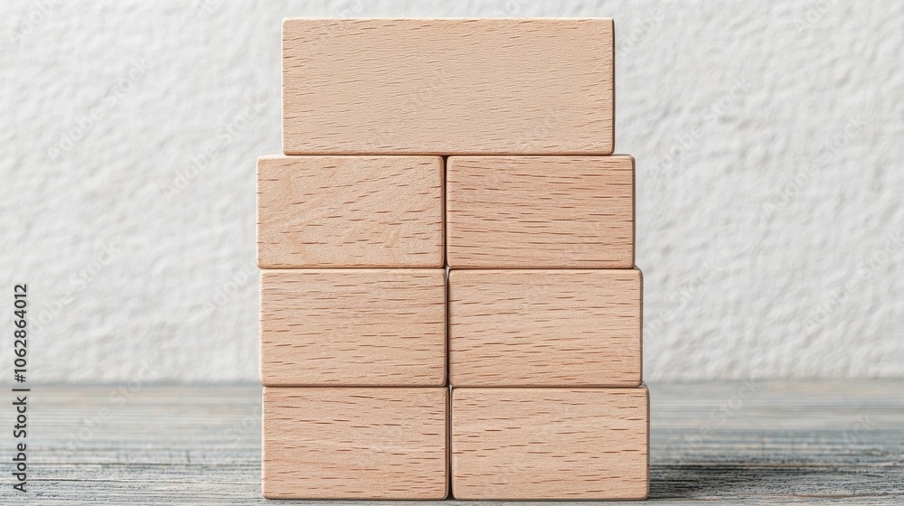 A stack of wooden blocks arranged in a neat formation against a textured background, illustrating simplicity and organization.