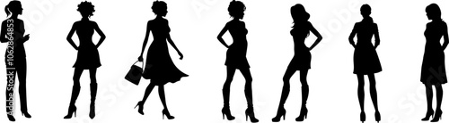 Vektor Set mit 7 verschiedenen Frauen Silhouetten - Design Grafik Elemente
