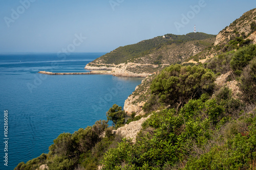 Parque del Garraf park featuring a cave-filled area of limestone hills covered in native vegetation Located by Barcelona, Spain, Catalonia