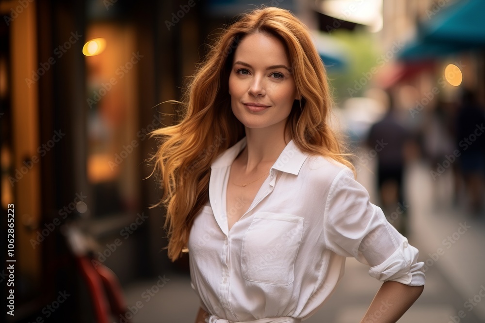 Portrait of a beautiful young redhead woman in a white shirt. Portrait of a beautiful young redhead woman in a white shirt.