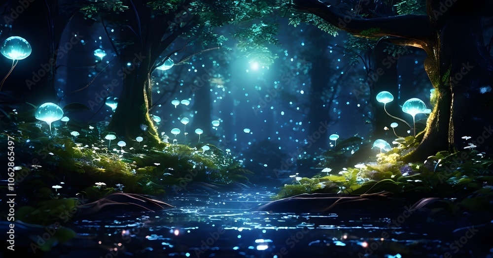ethereal mystical forest scene with digital glow effects ethereal mystical forest scene with digital glow effects