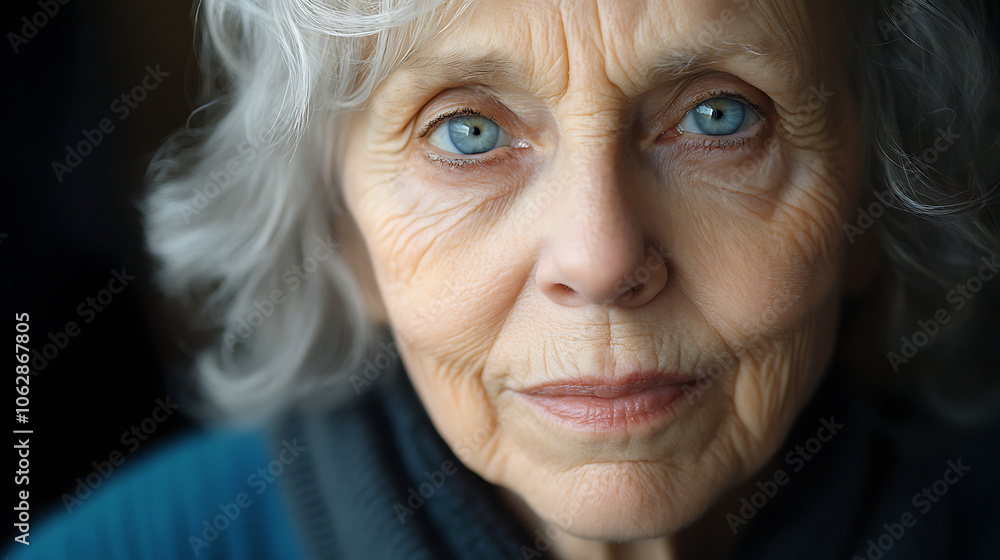 Portrait of a smiling elderly woman showing a close-up of her face, expressing a mature and joyful demeanor, capturing her age and experience Portrait of a smiling elderly woman showing a close-up of her face, expressing a mature and joyful demeanor, capturing her age and experience