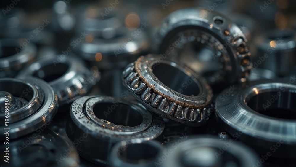 Shiny metal bearings collection: industrial precision components in focus Shiny metal bearings collection: industrial precision components in focus