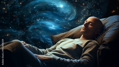 Wallpaper Mural A man sleeps peacefully in bed, dreaming of a swirling galaxy of stars. Torontodigital.ca