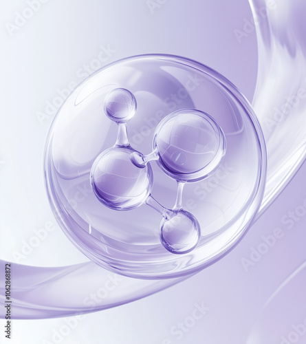 Cosmetics moisturizing water molecules bubbles, cosmetics essence, liquid oil foam, glass texture,3d rendering