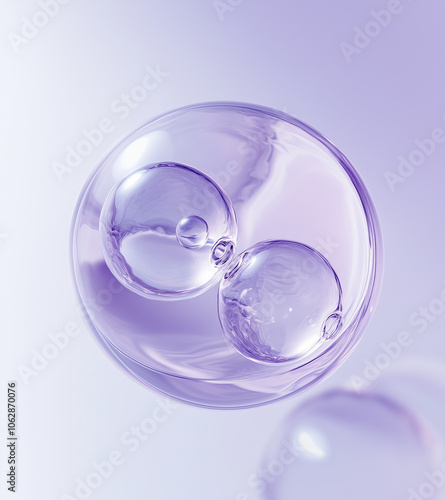 Cosmetics moisturizing water molecules bubbles, cosmetics essence, liquid oil foam, glass texture,3d rendering