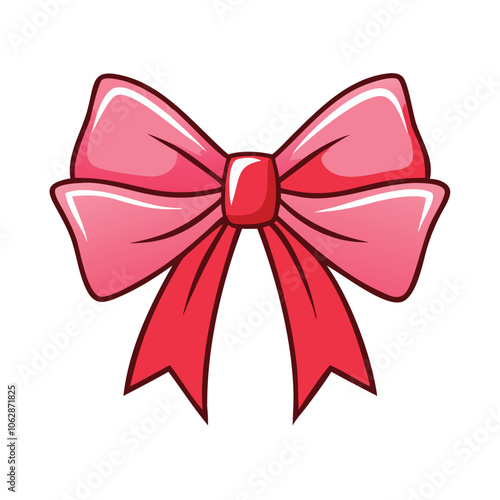 Cute bow illustration with ribbon tails, perfect for gift wrapping, celebrations, or festive decoration, isolated on white.