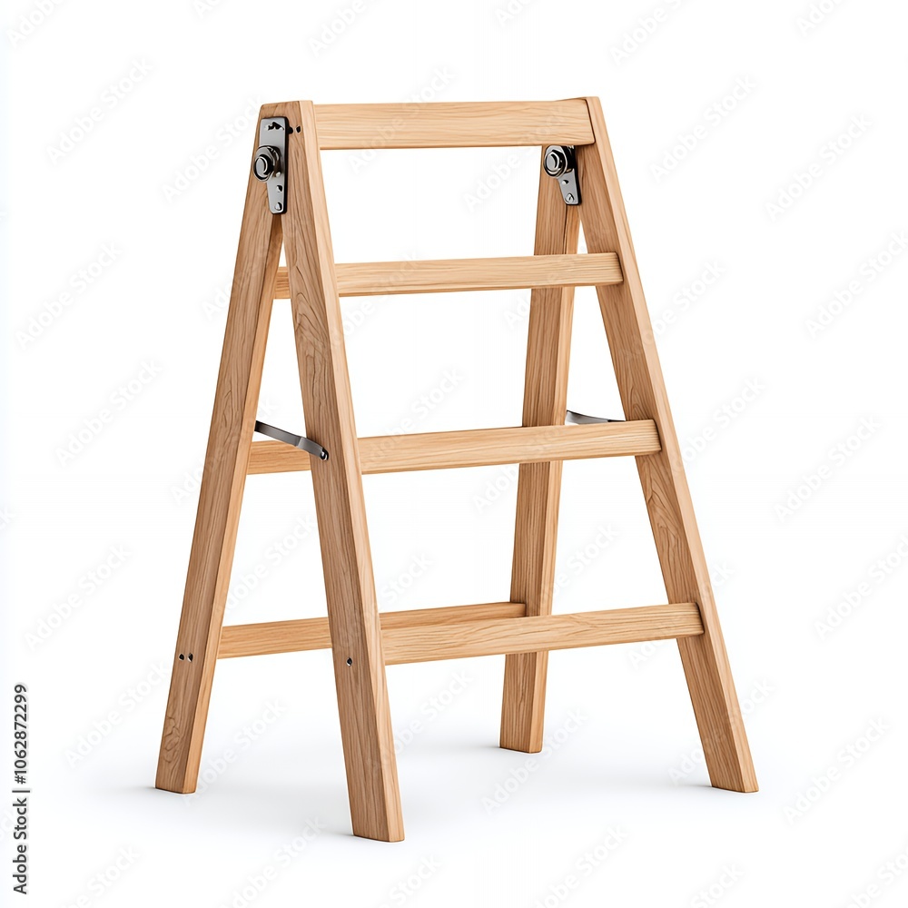 Wooden step ladder with three steps, isolated on white background. Wooden step ladder with three steps, isolated on white background.