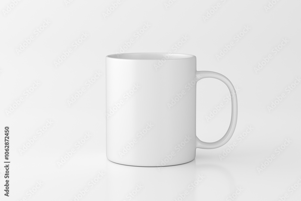 White ceramic mug standing on white background