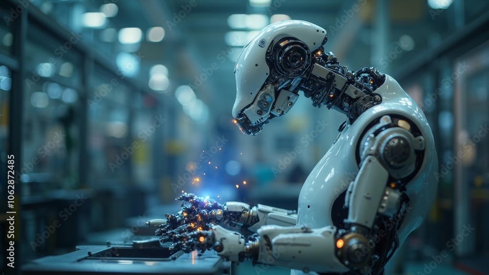 Advanced robot working on manufacturing line sparks innovation in ai technology Advanced robot working on manufacturing line sparks innovation in ai technology