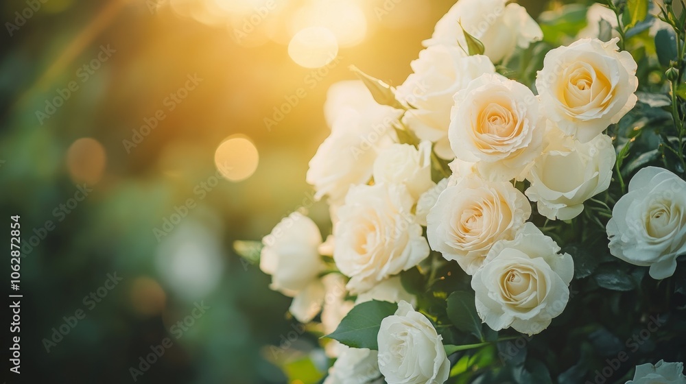 Obraz premium White Roses Bouquet Close Up Flowers Garden Sunlight Nature Floral Photography