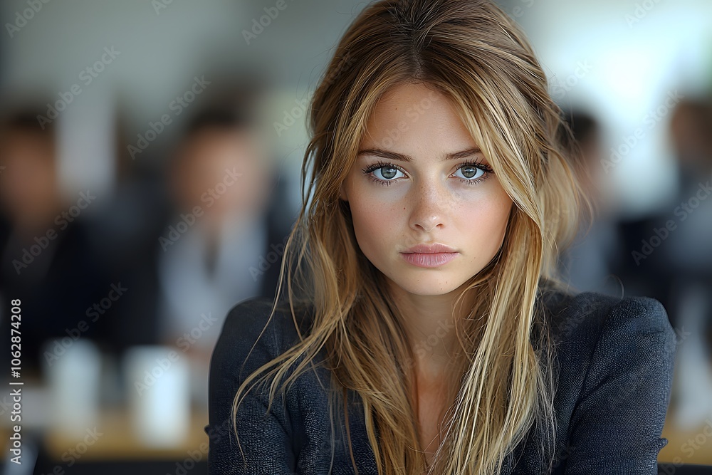 Confident young businesswoman in a modern office setting Confident young businesswoman in a modern office setting