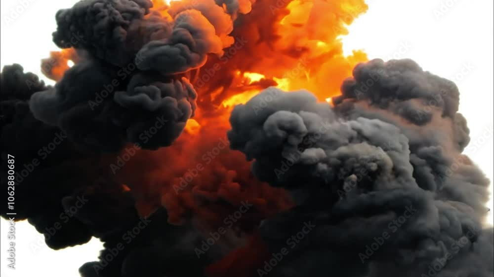 Large Explosion with Thick Black Smoke and Fiery Orange Flames Large Explosion with Thick Black Smoke and Fiery Orange Flames