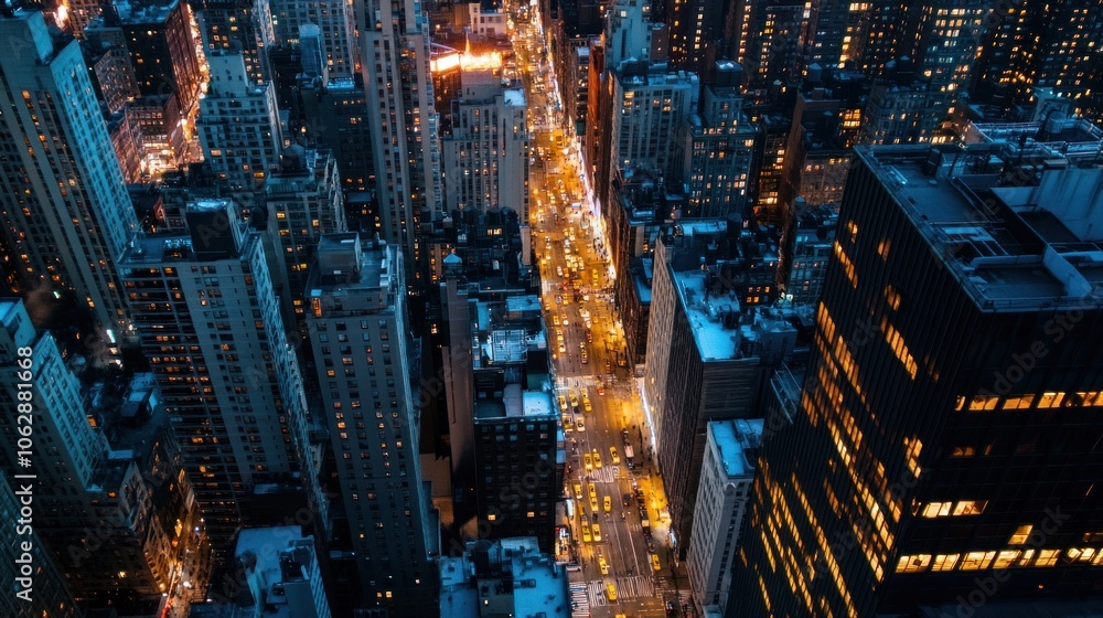 Obraz premium Aerial View of a Cityscape at Night