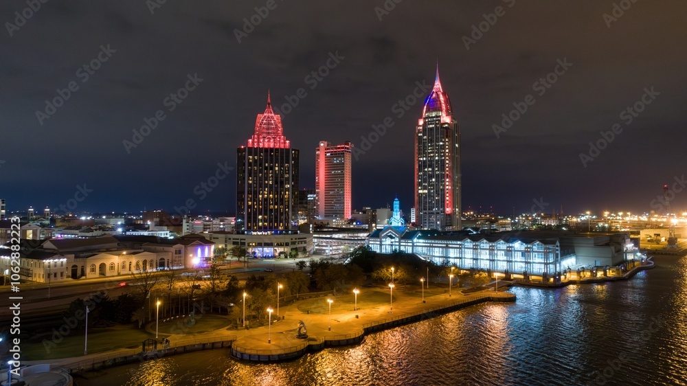 Downtown Mobile waterfront skyline at night Downtown Mobile waterfront skyline at night