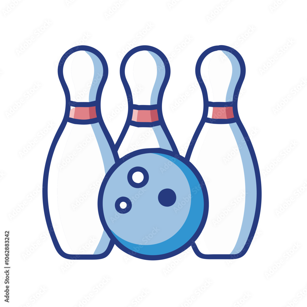 Colorful bowling pins and ball illustration, symbolizing bowling and indoor entertainment, isolated on white background. Colorful bowling pins and ball illustration, symbolizing bowling and indoor entertainment, isolated on white background.