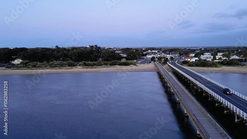Wallpaper Mural Elevated view of Barwon Heads Bridge aerial, at dusk light Torontodigital.ca