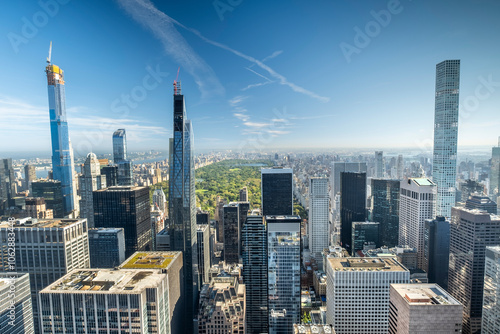 New York City USA downtown Manhattan cityscape view over Central Park