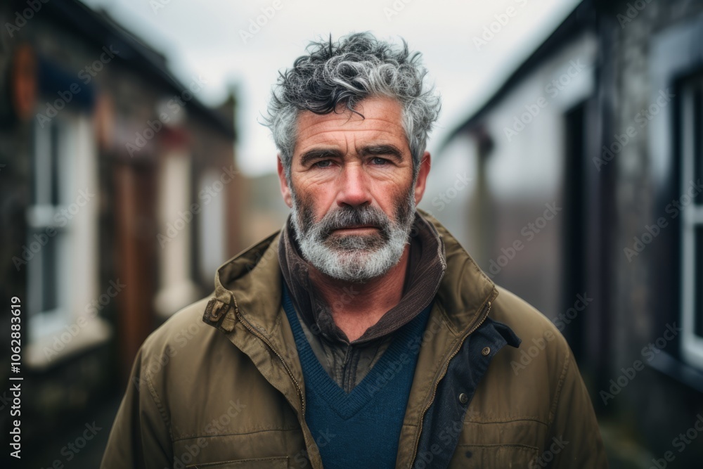 Portrait of a handsome middle-aged man with grey hair and beard in the city. Portrait of a handsome middle-aged man with grey hair and beard in the city.