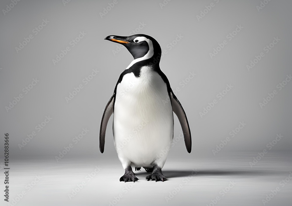 Fototapeta premium A penguin is standing on a white background.