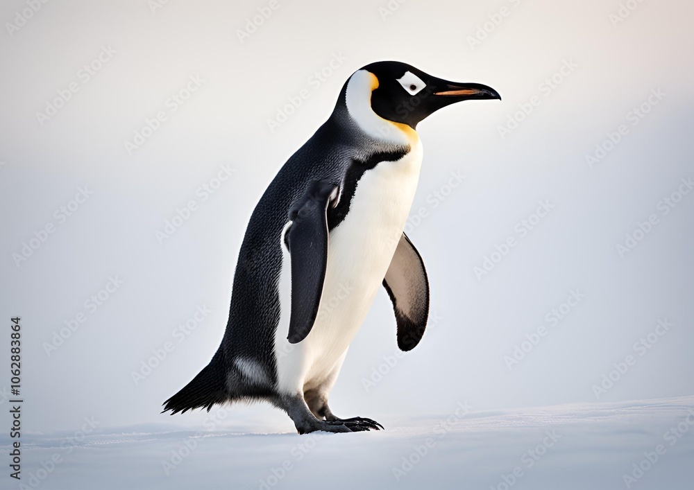 Fototapeta premium A penguin is standing on a white background.