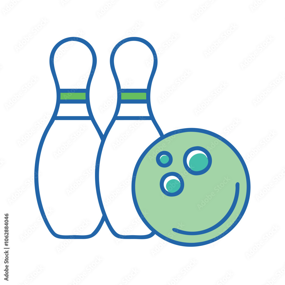 Colorful bowling pins and ball illustration, symbolizing bowling and indoor entertainment, isolated on white background. Colorful bowling pins and ball illustration, symbolizing bowling and indoor entertainment, isolated on white background.