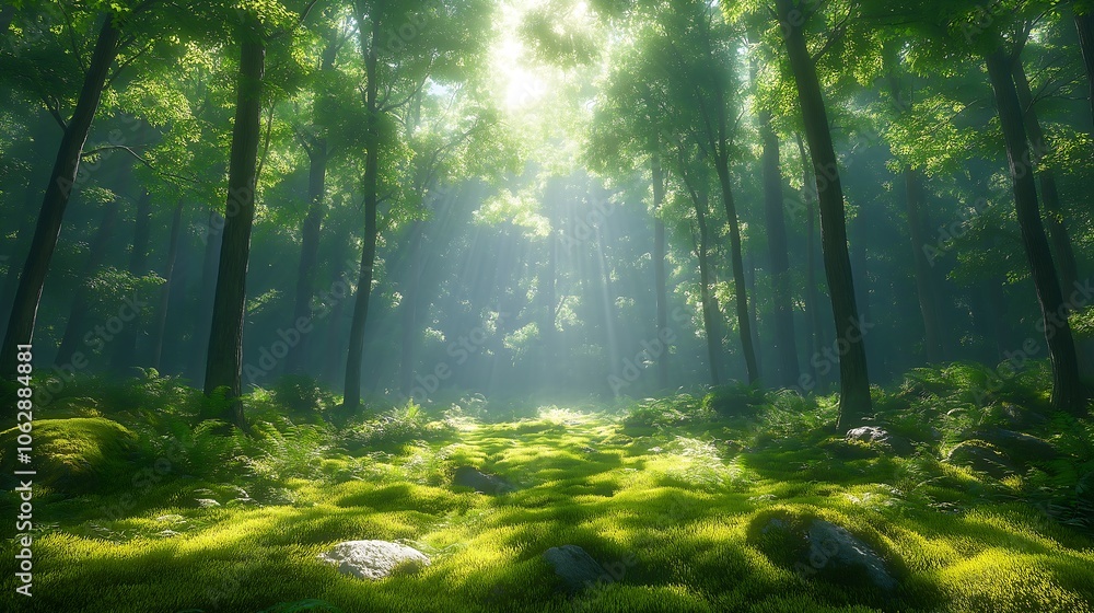Morning Sun Rays in the Forest Dreamy Background Wallpaper Generative AI Morning Sun Rays in the Forest Dreamy Background Wallpaper Generative AI