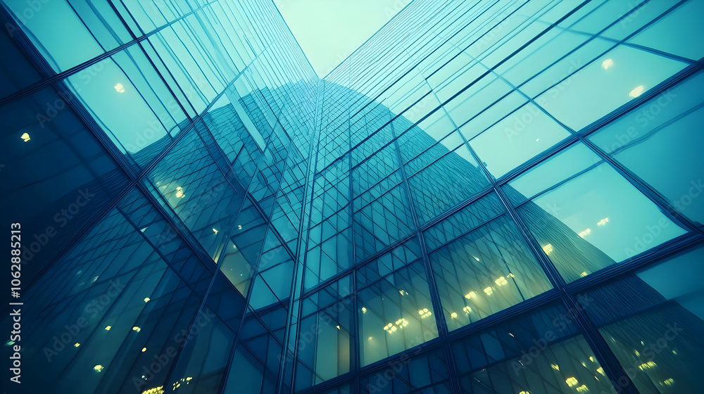 Low angle view of a modern glass skyscraper. Low angle view of a modern glass skyscraper.
