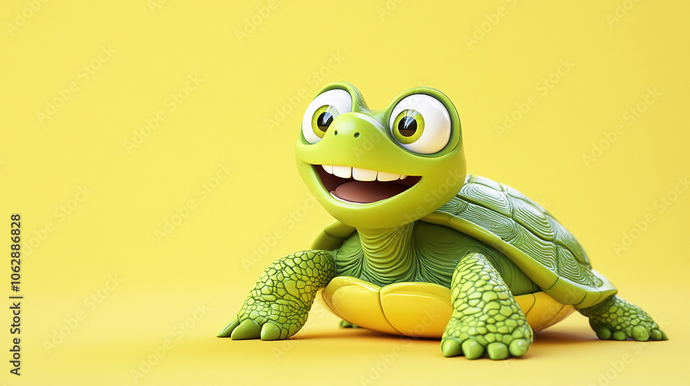 Obraz premium a charming 3d render green turtle on yellow background