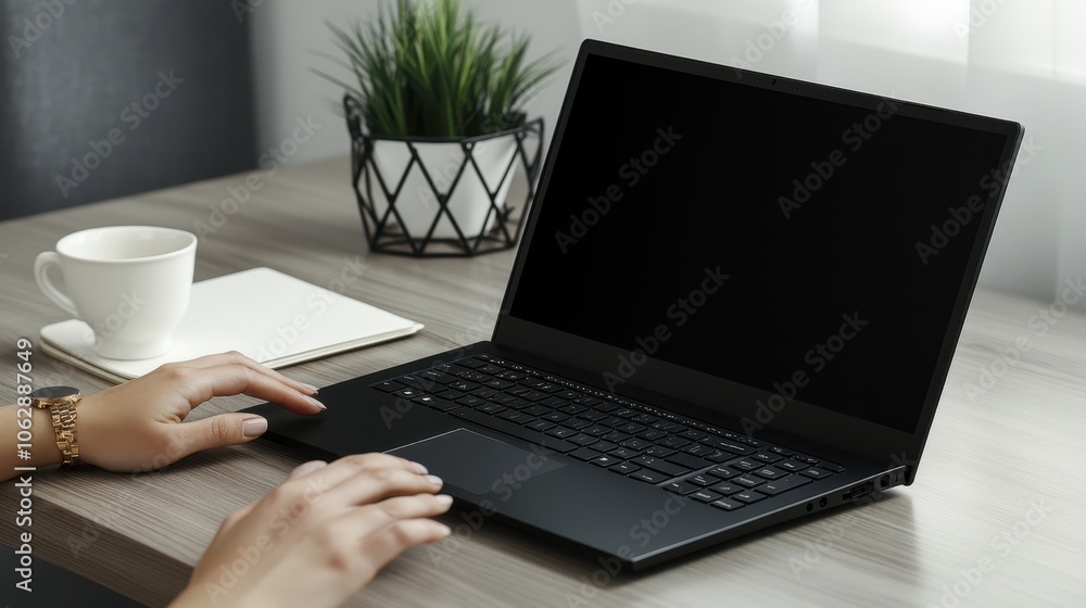 The Laptop on Wooden Table The Laptop on Wooden Table