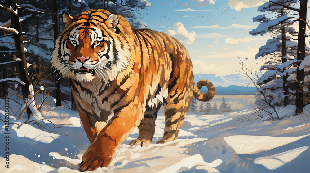 Obraz premium jumping tiger on the snow