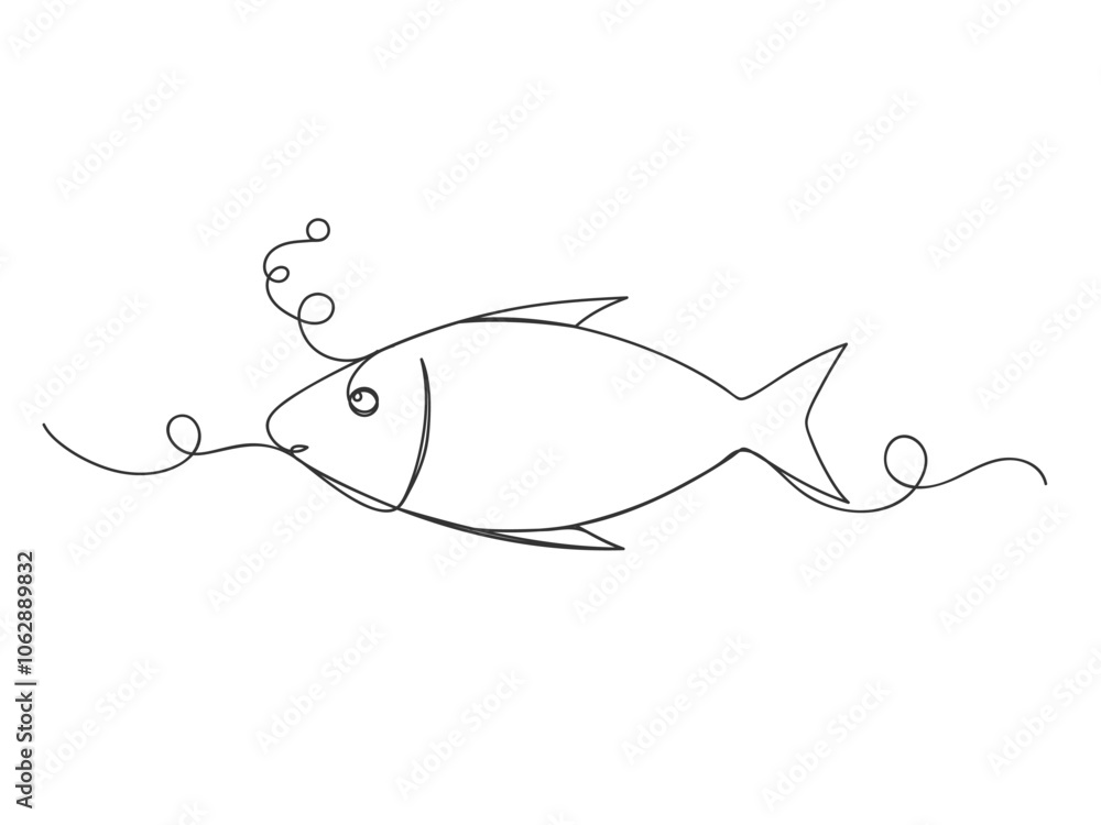 Fish continuous one line drawing shape isolated vector illustration. Fish continuous one line drawing shape isolated vector illustration.