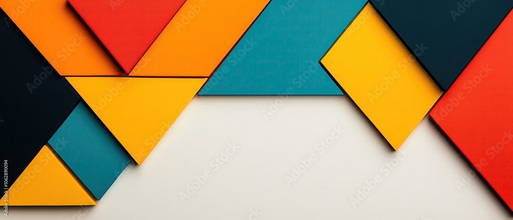 A dynamic abstract art with overlapping triangles and sharp edges in bold primary colors, isolated on a white background, high resolution 8K A dynamic abstract art with overlapping triangles and sharp edges in bold primary colors, isolated on a white background, high resolution 8K
