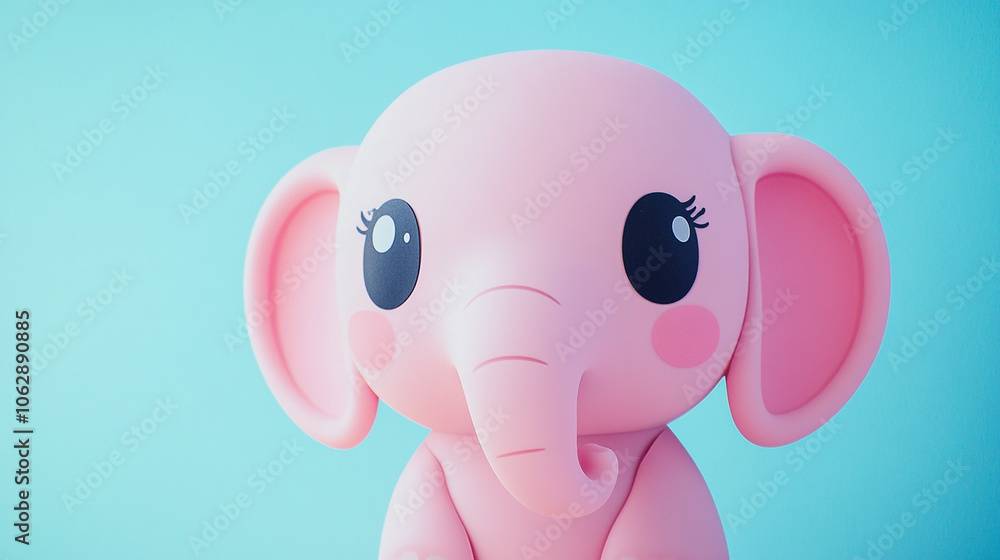 Fototapeta premium kawaii pink elephant on bright blue background