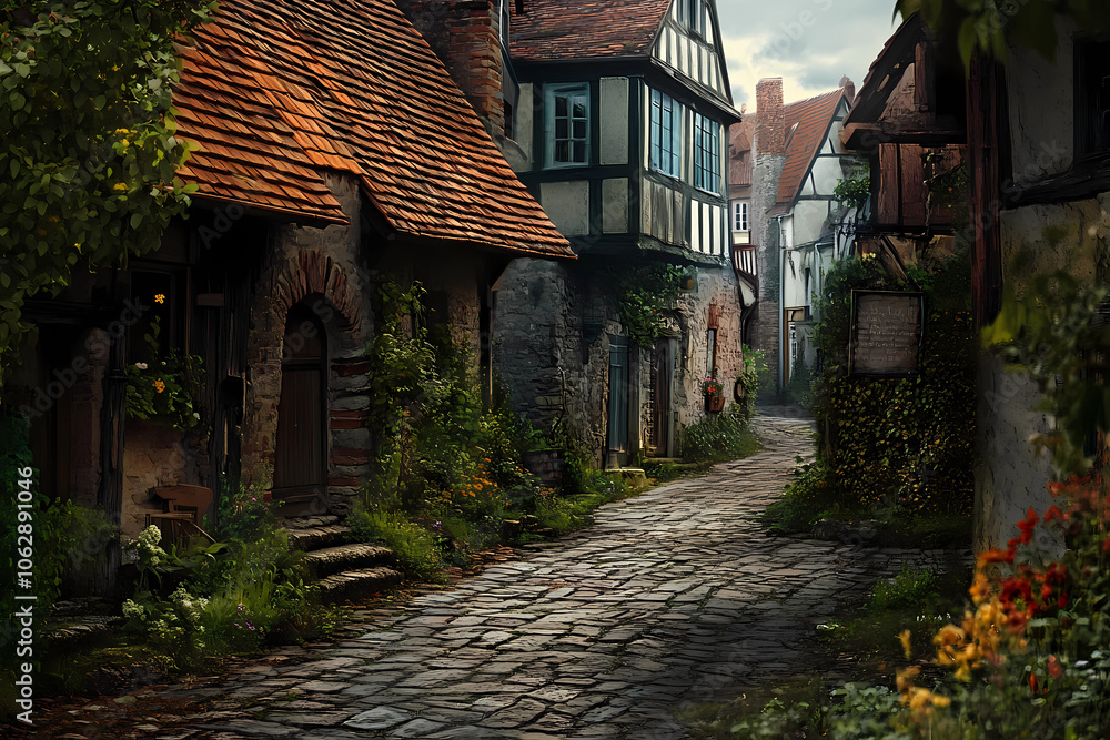 Step Back in Time: A Pathway Through a Historic Village Square Step Back in Time: A Pathway Through a Historic Village Square
