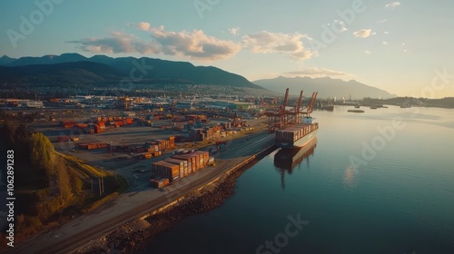 Large ship is docked at a port in a city