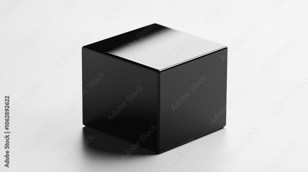 A metallic black box with sharp reflections, placed at an angle on a clean white background A metallic black box with sharp reflections, placed at an angle on a clean white background