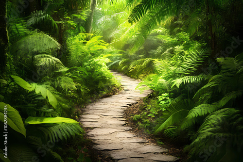 Peaceful Meander Through a Serene Fern Glade: Nature's Tranquility