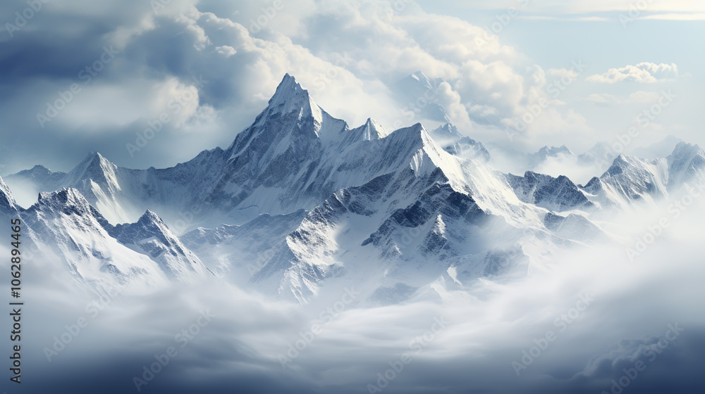 Blue Snow Covered Mountain Landscape in Winter. Blurred Background. Blue Snow Covered Mountain Landscape in Winter. Blurred Background.