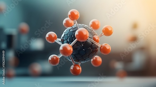 Captivating spherical molecular structure with intricate atomic bonds and iridescent color gradients photo