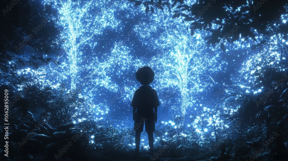 A brave anime adventurer journeys through a mystical enchanted forest filled with luminous wonders and secrets awaiting discovery A brave anime adventurer journeys through a mystical enchanted forest filled with luminous wonders and secrets awaiting discovery
