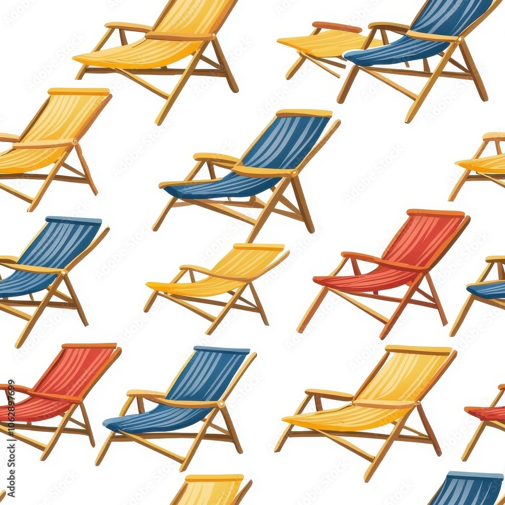 Seamless pattern beach chairs, isolated on white background, repeating design. Seamless pattern beach chairs, isolated on white background, repeating design.