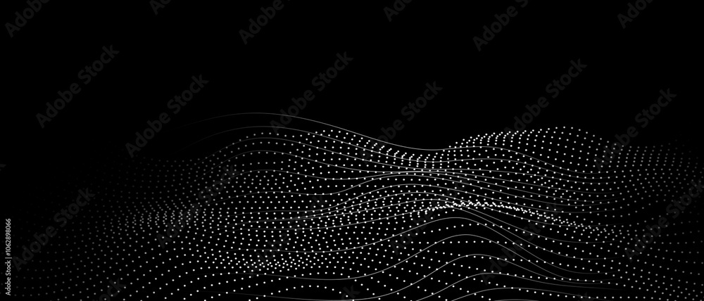 Futuristic technology background with particle wave lines on black background Futuristic technology background with particle wave lines on black background