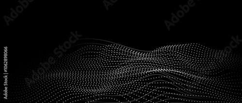 Futuristic technology background with particle wave lines on black background