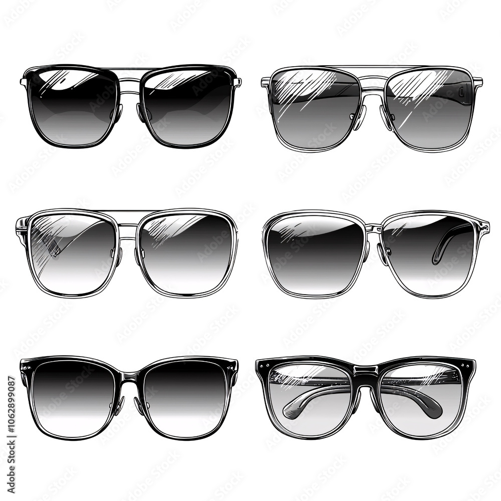 Hand Drawn Sunglasses Set Fashion Accessories Summer Style Eyewear (Transparent Background) Hand Drawn Sunglasses Set Fashion Accessories Summer Style Eyewear (Transparent Background)