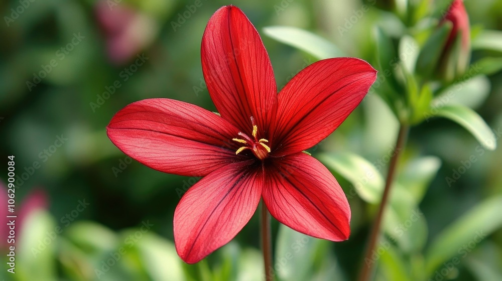 Vibrant Red Flower in Lush Green Background Vibrant Red Flower in Lush Green Background