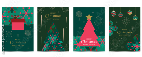 Green Christmas festival background with geometric style.vector for a4 vertical design