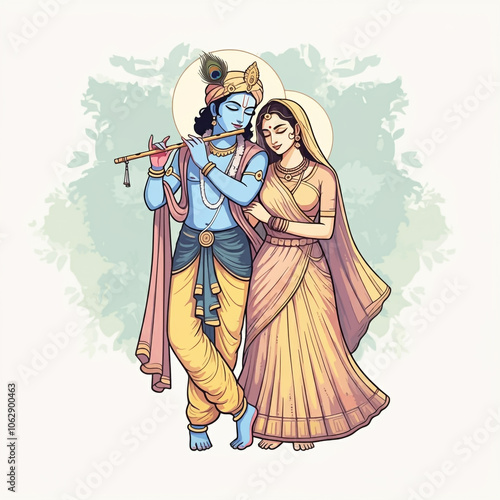 Krishna and Radha standing ...
