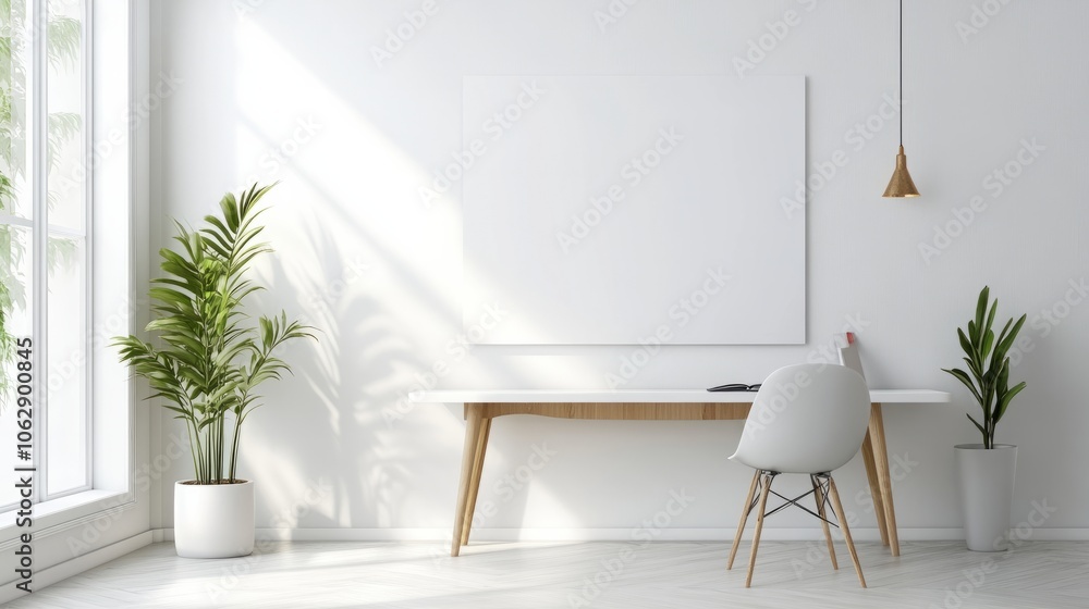 A minimalist empty whiteboard set against a white wall, with a sleek design and bright natural light illuminating the space A minimalist empty whiteboard set against a white wall, with a sleek design and bright natural light illuminating the space
